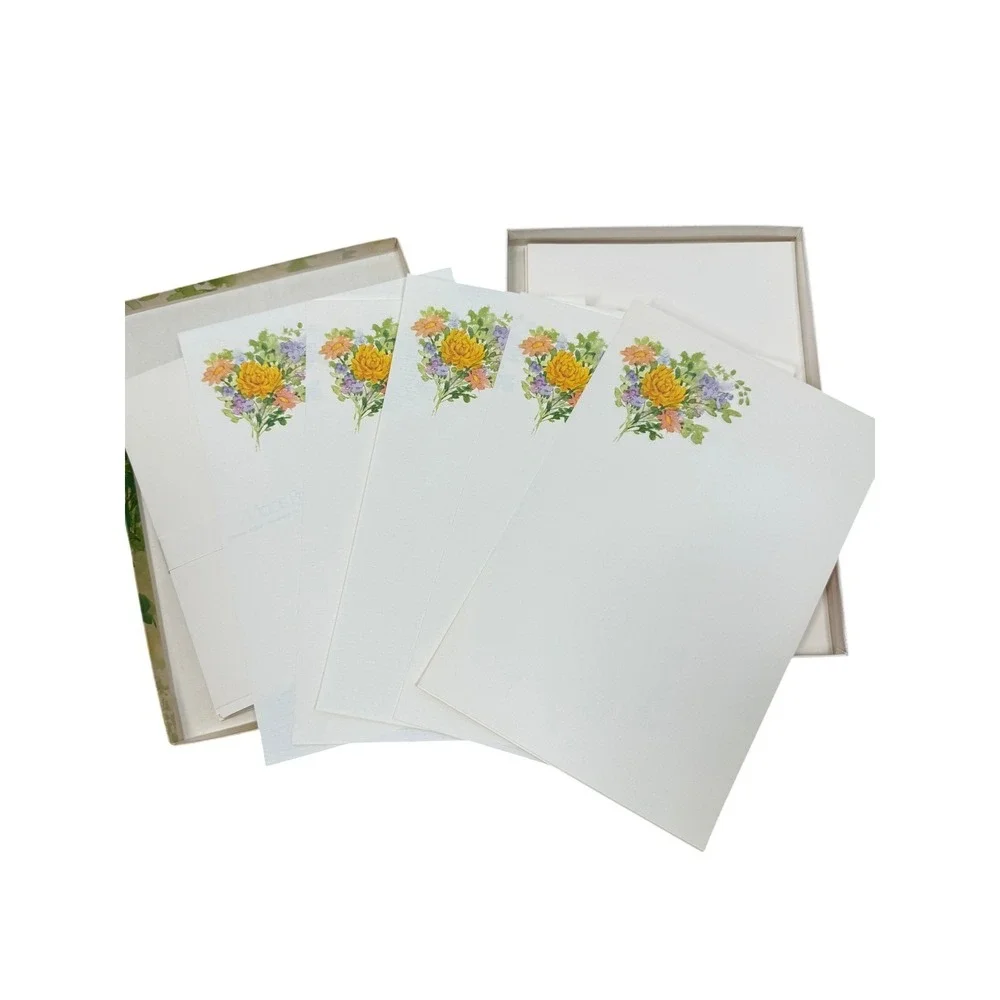 Vtg 1984 Floral Stationery Yellow Blue Flowers Watercolor cottagecore romantic